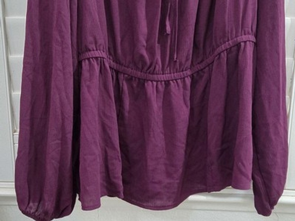 NWT Torrid 1X 14/16 Babydoll Chiffon Gauze Blouse Purple Long Sleeve Peasant Top